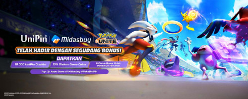 Pokémon UNITE telah Hadir dengan Segudang Bonus! Top Up Aeos Gems di Midasbuy #PakeUniPin & Dapatkan 10.000 UniPin Credits + 15% Diskon Game Coins s.d Ekstra Bonus Untuk Pembelian Pertama!